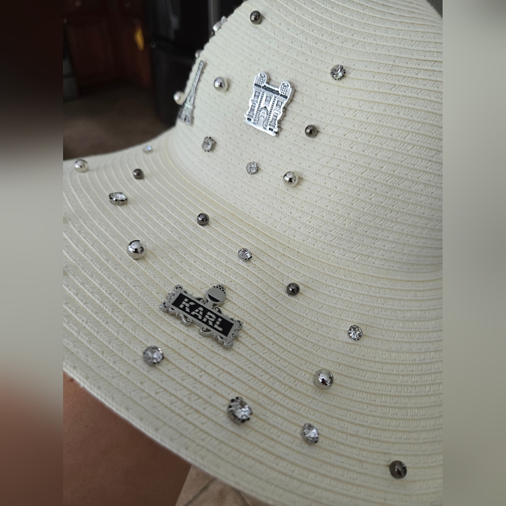 Karl Lagerfeld Cream Wide Brim Hat, Beach - Picture 4 of 7